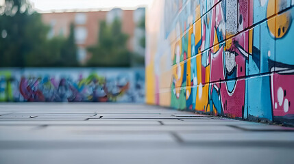 Naklejka premium Colorful Graffiti Art Displayed On A Brick Wall With Textured Surface In Outdoor Daylight