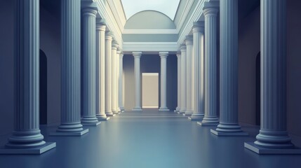 Fototapeta premium Hallway with Columns Leading to Doorway, Classic Architectural Design