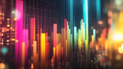 Colorful, dynamic data visualization, showing various metrics and indicators.  Interactive, analytical, and abstract graphical display of quantitative information