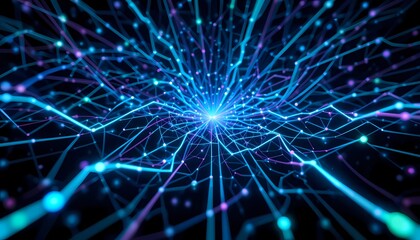 Fototapeta premium Digital Neural Network with Glowing Blue Connections in Futuristic AI Concept