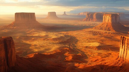 Naklejka premium Majestic sunrise over monument valley arizona landscape photography natural environment wide angle view