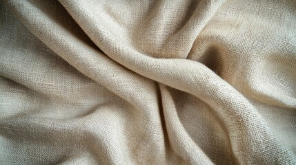 A natural jute burlap fabric backdrop with a slightly wrinkled surface, evoking a rustic charm perfect for handmade or vintage products