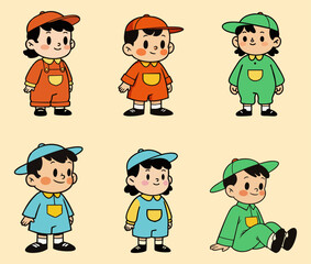 Playful Kids in Colorful Outfits Illustration Set