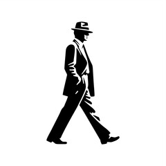 detective mafia silhouette hat spies vector walking	
