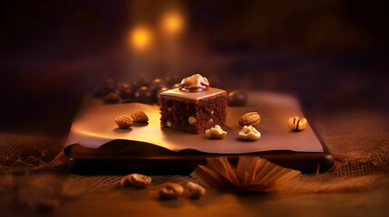 Decadent Chocolate Brownie with Nuts and Caramel Topping