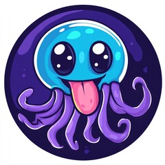 Cartoon jellyfish with playful facial expression inside a dark circle