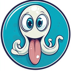 A cartoon illustration of a funny octopus character in a circle