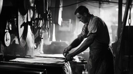 The Stone Carver: A Black and White Photograph of a Man Working with Stone