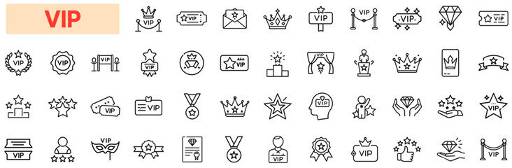 VIP & Exclusive Membership Icon Set – Luxury Access, Premium Service, Elite Status, Exclusive Event, Special Privileges, Loyalty Program, Membership Rewards, Celebrity, Prestige