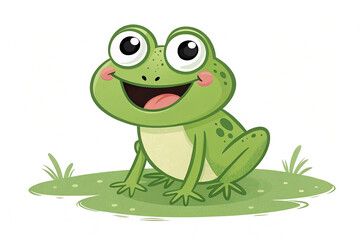 Illustration funny green frog on white background