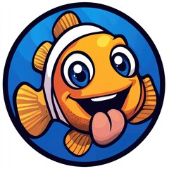 A smiling and cartoonish fish character with protruding tongue