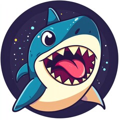 An illustrated cartoon shark with a huge open mouth