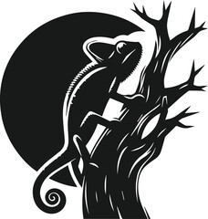 silhouette of a chameleon on a branch
