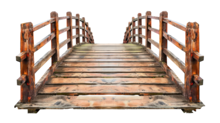 old wooden foot bridge isolated on transparent white background, clipping path