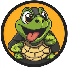 Obraz premium A happy cartoon turtle with big eyes and an open mouth