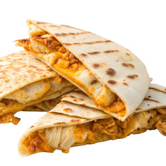Stack of Delicious Quesadillas with Grilled Marks on Wheat Tortilla, Closeup