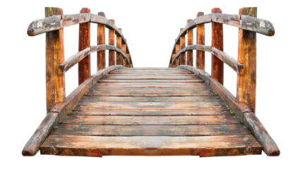 old wooden foot bridge isolated on transparent white background, clipping path