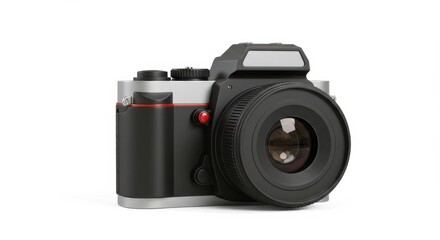 Black and Silver Vintage Camera on White Background