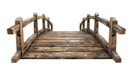 old wooden foot bridge isolated on transparent white background, clipping path