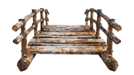 old wooden foot bridge isolated on transparent white background, clipping path