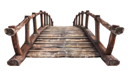 old wooden foot bridge isolated on transparent white background, clipping path