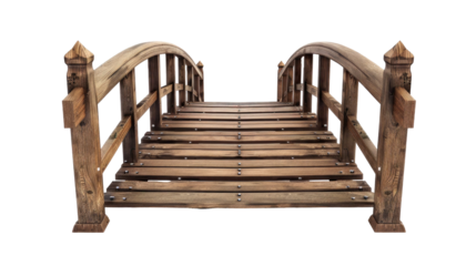 old wooden foot bridge isolated on transparent white background, clipping path