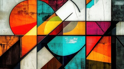 Fototapeta premium Abstract Geometric Artwork with Vibrant Colors and Grunge Texture