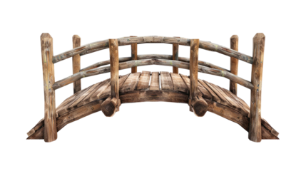 old wooden foot bridge isolated on transparent white background, clipping path