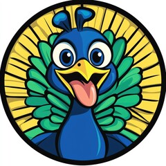 A Colorful Cartoon Peacock Showing Its Tongue In A Circle