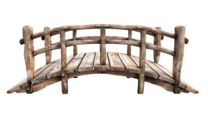 old wooden foot bridge isolated on transparent white background, clipping path