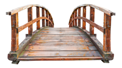 old wooden foot bridge isolated on transparent white background, clipping path