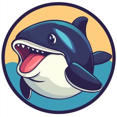 Obraz premium Smiling killer whale illustration with open mouth in a circular design