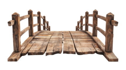 old wooden foot bridge isolated on transparent white background, clipping path