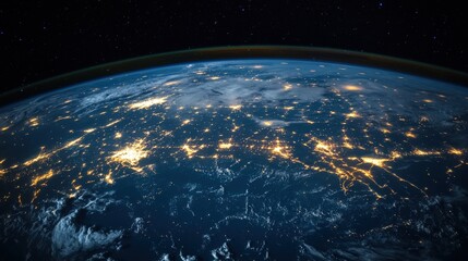 Obraz premium Earths cities shining with lights from space at night