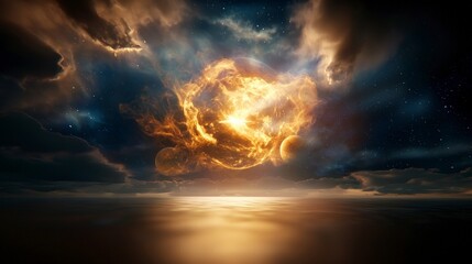 Fiery Cosmic Landscape  Planets  Nebula  Stars  Space  Fantasy  Sky  Night  Celestial  Uni