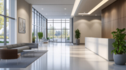 Obraz premium Modern Office Lobby with Contemporary Furniture with a Blurred Background