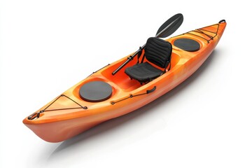 A bright orange kayak ready for adventure on tranquil waters under the clear blue sky