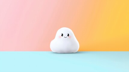 Cute Halloween Ghost Illustration  Pastel Background  Happy  Friendly
