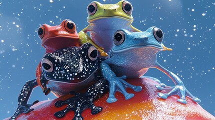 Colorful Frog Quintet  Whimsical AI Art  High Res Image
