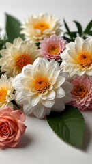 Close-up of Delicate Dahlias and Rose