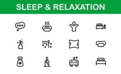 Modern Sleep and Relaxation Icon Set Vector Illustration. Featuring Essential Symbols for Rest, Calm, and Comfort