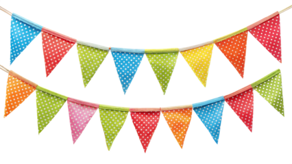 Decorative colorful party bunting isolated on transparent background. Png