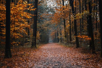 Obraz premium A quiet walk through an autumn forest, leaves crunching underfoot. The changing colors mirror the journey of growth and transformation