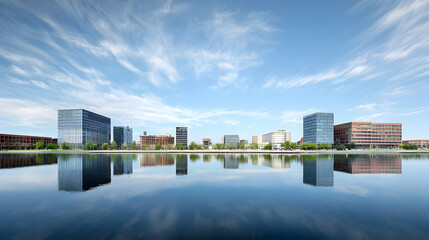 Fototapeta premium City Skyline Reflecting On Calm Water