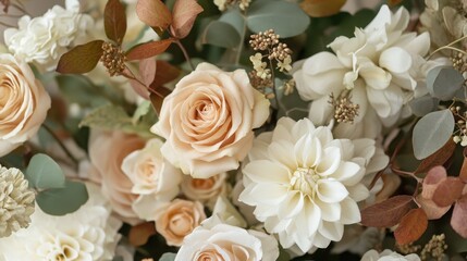 Elegant Cream and Peach Floral Arrangement with Autumnal Accents