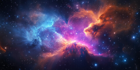 Vibrant Cosmic Nebula with Brilliant Gas Clouds and Stars in Space
