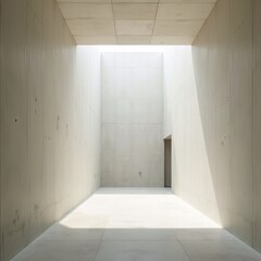 An empty white room with a window illuminates the blank interior space