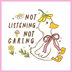 Cute Duck Meme Funny Snarky saying Sarcastic Cartoon Hand Drawn Quirky character, Not caring