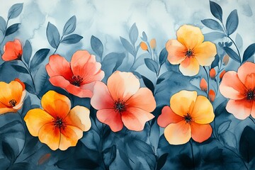 Beautiful watercolor painting featuring colorful flowers and foliage art