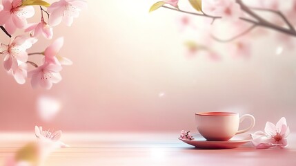 Enjoying Tea with Cherry Blossoms in Gentle Pink Spring Light